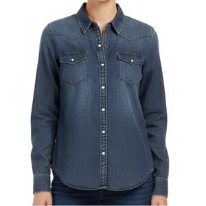 Rails Denim Jean Shirt West Dark Vintage/Lapis Coast White Pearl Snaps M